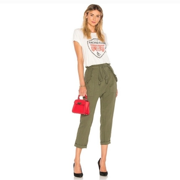 The Great. Green Linen Cotton Blend High Rise Belted Paper Bag Pants Size 2 Med - Picture 1 of 7